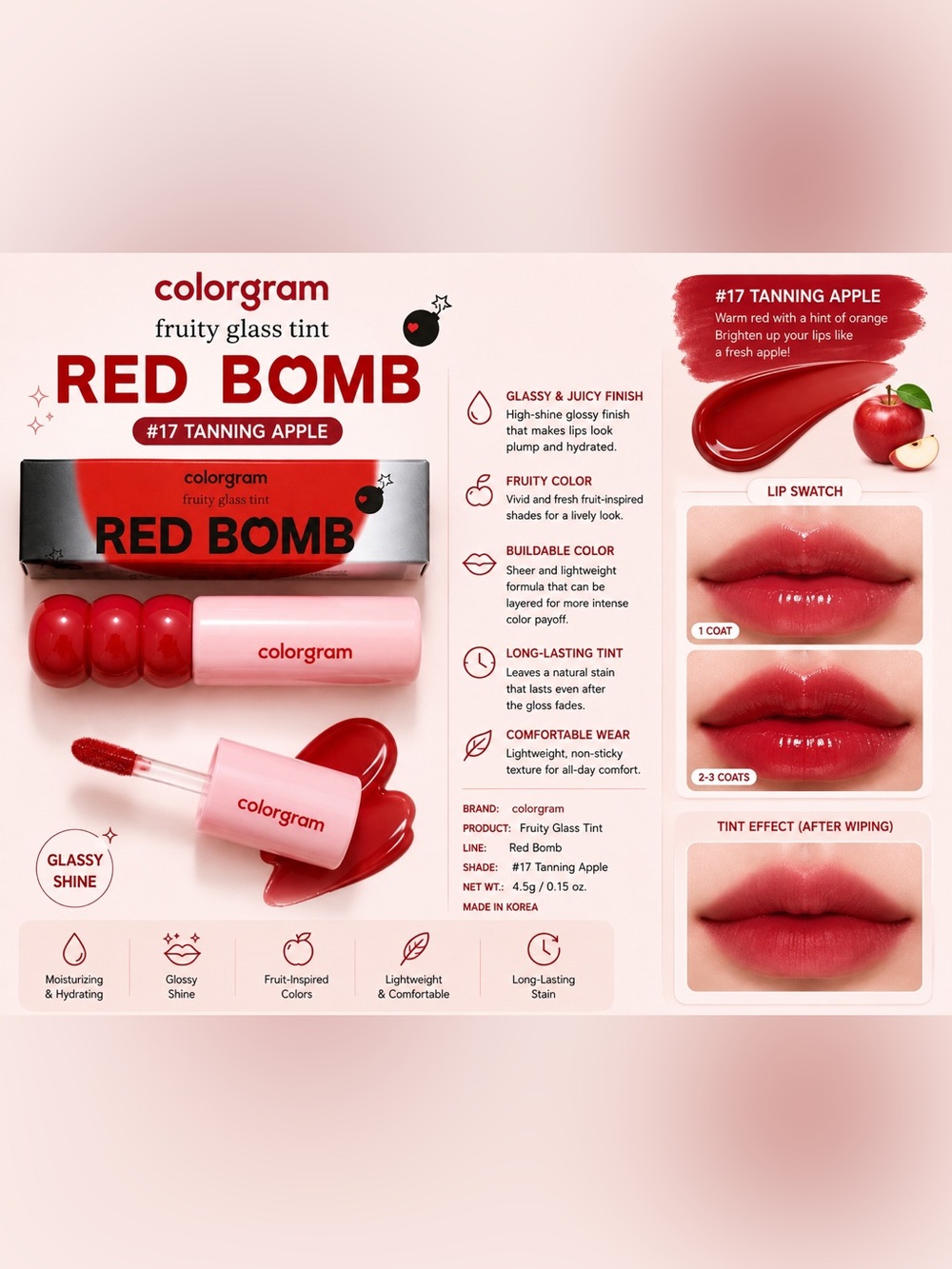 🍎 Colorgram Fruity Glass Tint “RED BOMB” – #17 Tanning Apple 🍎